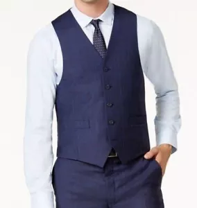 Michael Kors Men Blue Fit Plaid Wool Dress Suit Vest Waistcoat 42S - Picture 1 of 1