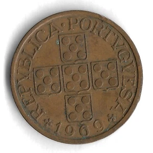 1969 Portugal 1 Escudo World Coin - Mintage 3,020,000 - KM# 597 - Picture 1 of 2