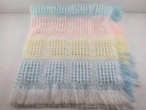 Mervyns Rosa Pastell Acryl Babydecke Made in Japan Tiny Togs Gelb Blau - Bild 1 von 5