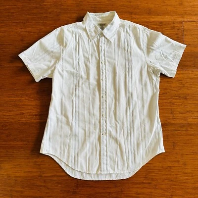 Guess Jeans Authentic White Blue Striped Textured Feel Button Up Collar Shirt - Image 1 of 4
