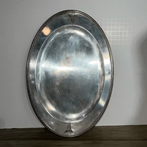 Azteca Designed Silver Plate Oval Platter Detailed Etched Embossed Edge Vintage - Picture 1 of 9