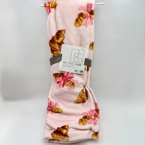 DECO Soft Plush Throw Blanket Croissant Print Cozy Lightweight Pink - Picture 1 of 7