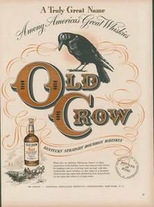 1948 Old Crow Bourbon Whisky Christmas Tree Horse Drawn Sleigh Vtg Print Ad L15 - Picture 1 of 1