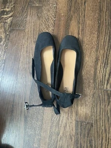 A.N.A Black Ankle Strap Ballet Flats - Picture 1 of 3
