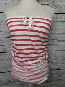 Splendid Tube Top Women's Small Pink Ruched Striped Drawstring Strapless NEW - Picture 1 of 9