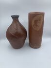 Kokopelli Pottery Vase Desert Southwest Decor Tall Cup 7”x3” & Coordinating Vase