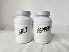Set of Milk Glass Ribbed Range Salt and Pepper Shakers w Original Lids