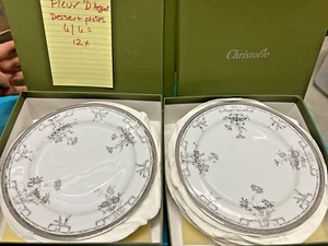 12 New in Box Christofle Fleur D' Argent Dessert Plates Silver band Platinum - Picture 1 of 7