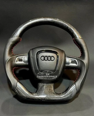 Actualización del volante inferior plano de fibra de carbono real Audi A3 A4 A5 A6 8K0 4F0 Foto 1 de 4