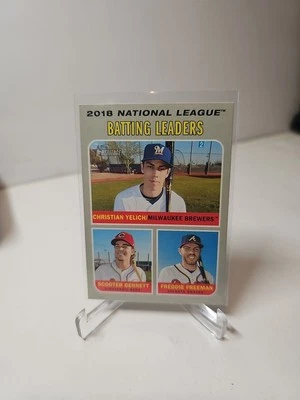 2019 Topps Heritage - League Leaders Freddie Freeman, Christian Yelich, Scooter - Image 1 of 2
