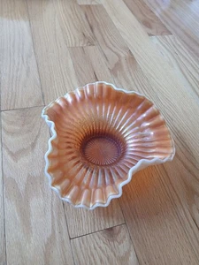Vintage Dugan CARNIVAL GLASS Peach OPALESCENT Ruffled Bowl - Picture 1 of 3