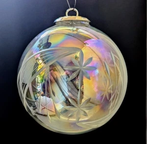 Kugel klar irisierend geätzt Vintage Glas Weihnachtsschmuck 4" - Bild 1 von 9