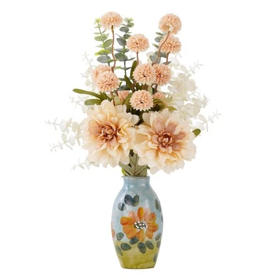 Flores Falsas con Jarrón Pequeño Pintado a Mano, 17 Ramo Flores Artificiales Marrón... Foto 1 de 4