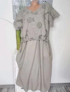 italy Damen Sommer Kleid Hängerchen NEU 40 42 44 BOHO Stickerei Lagenlook taupe - Bild 1 von 6