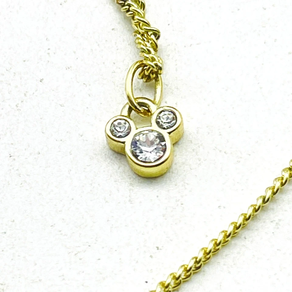 Collar Disney Tono Dorado Mickey Mouse Circonita cúbica Cristal Colgante Firmado Coleccionable Foto 1 de 4