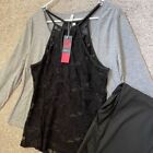 Rosegal Woman?s 3pc Outfit Gray Long Sleeve Top Floral Lace Tank Top Sweats 1X