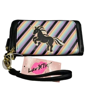 Luv Betsey Johnson Wristlet Wallet Double Zip Faux Leather Stallion Unicorn 8x4 - Picture 1 of 8