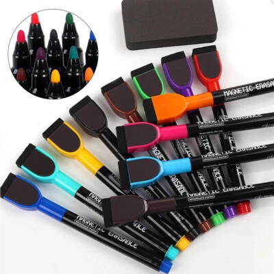 Marcadores magnéticos de borrado en seco de 12 colores pluma pizarra blanca marcadores de punta fina con borrador Foto 1 de 4