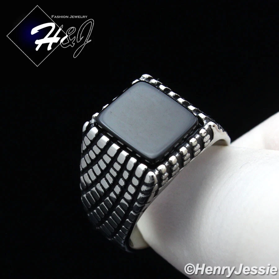 MEN's Stainless Steel Silver/Black Plated Square Onyx Ring Size 8-13*R137 Foto 1 de 1
