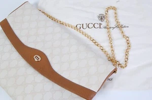Umhängetasche Vintage Gucci Weiß Braunes Leder Kette Mit Dust Bag Original - Bild 1 von 12