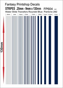 STRIPES WATER SLIDE TRANSFERS BLUE .25mm - 9mm DECALS FP604 DECALS MODELS KITS - Picture 1 of 9