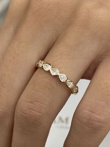 Pear Bezel Set Lab Created Diamond Half Eternity Ring 14k Yellow Gold 0.3 Ct - Picture 1 of 9