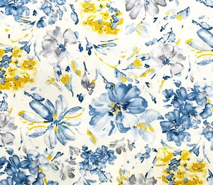 Cotton Fabric - Bright Blue & Yellow Floral - Quilting Craft Fabric Material - Picture 1 of 6