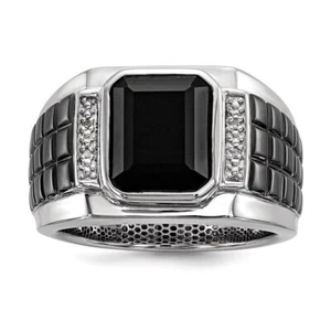 Sterling Silver Black Rhodium-plated Diamond and Onyx Square Men's Ring Size 9 - Picture 1 of 4