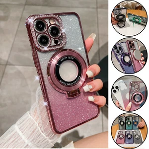 For iPhone16 Pro Bling Diamond Ring Stand Magnetic Phone Case Screen Protector - Picture 1 of 22