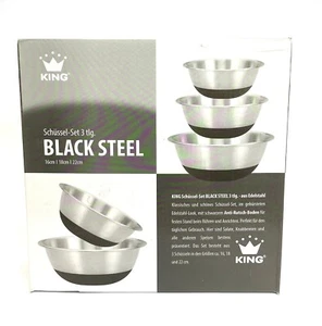 Schüssel-Set mit Silikonboden BLACK STEEL Edelstahl Silberfarben/Schwarz 3-tlg - Bild 1 von 3