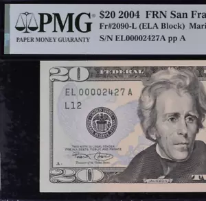 2004 $20 Federal Reserve Note PMG 64EPQ wanted popular low serial number 0002427 - Picture 1 of 3