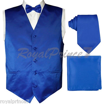 Royal Blue Tuxedo Dress Vest Waistcoat and Neck tie Butterfly Bow Tie & Hanky - Image 1 of 3