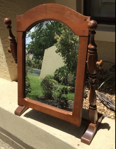FINE VINTAGE VERMONT ROCK MAPLE SHAVING TILTING MIRROR DRESSER / VANITY TOP Cover