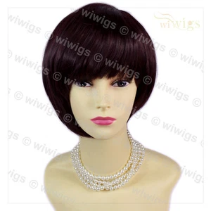 Wiwigs Asymmetric Short Brown & Burgundy Bob Skin Top Ladies Wig - Picture 1 of 6