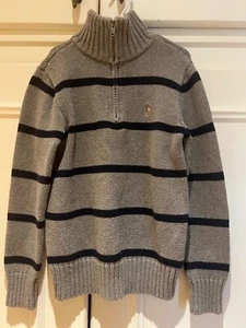Ralph Lauren Polo boys size S grey and navy strip zip up sweater - Picture 1 of 2