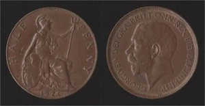 GRAN BRETAGNA 1/2 HALF PENNY 1924 - GEORGIUS GIORGIO V HIGH GRADE - Picture 1 of 1