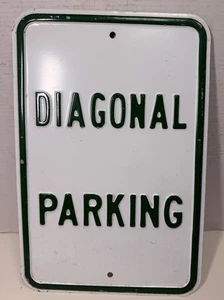 Vintage diagonales Parken Stahl geprägtes Metall Straße Straße Autobahn Schild Gas Stop Öl - Bild 1 von 12