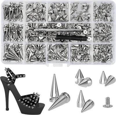 180 Sets Punk Spikes and Studs Kit, Multiple Sizes for DIY Leathercraft Decorati - Изображение 1 из 4