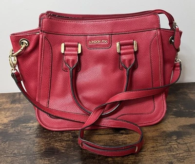 Vintage London Fog Red Leather Handbag Purse Gold Hardware Shoulder Bag Tote - Image 1 of 4
