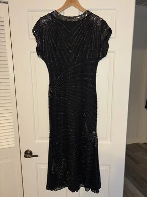 Vintage Oleg Cassini Black Tie Collection Beaded Sequin Gown Sz 6 Flapper Dress - Image 1 of 4