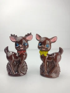 Vintage Redware ANTHROPOMORPHIC Bambi Deer Doe Fawn Novelty Salt & Pepper Shaker - Picture 1 of 6
