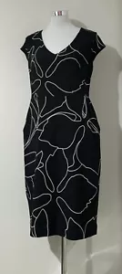 Sportscraft Size 12 Dress Navy Blue White Floral Straight Pencil Pockets Work - Picture 1 of 6