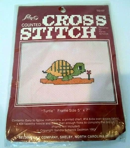 Vintage 1981 Lily Counted Cross Stitch Turtle Design Kit by Sandy Schenck Cute - Picture 1 of 5