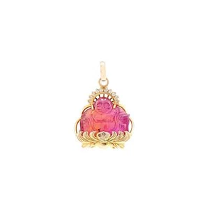 Anhänger Goldschmuck Turmalin 585 Gelbgold Buddha Pendant Edelstein Happy-Buddha - Bild 1 von 2