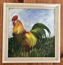Original ROOSTER Oil Painting, framed 10”x10”