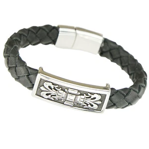 Pulsera Hombre Cuero con Deslizante `Fleur de lis' Lirio + Cierre Acero Inoxidable - Imagen 1 de 5