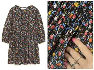 Zara Kids Floral Black Printed Button Down Shirt Dress Bows 6344/230/330 13-14 - Picture 1 of 11