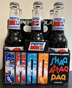 1992-93 Shaq Attaq Paq 6 Pack Pepsi BOTTLES WITH CARRIER NICE! SHAQUILLE O'NEAL - Picture 1 of 9