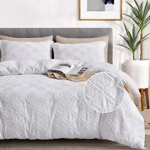 Maple&Stone Duvet Cover Set, 3 Pc Textured Tufted Boho Bedding Set, Beige, King - Picture 1 of 4