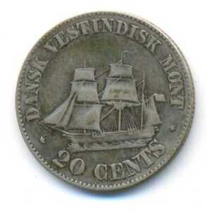 Danish West Indies Frederik VII Silver 20 Cents 1862 VF SCARCE